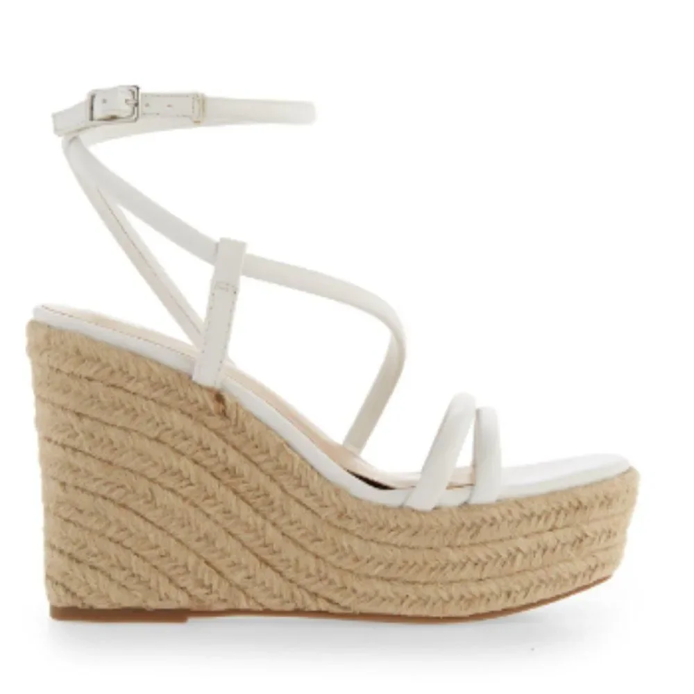 BP Cohan Espadrille Platform Wedge Straappy White Sandal